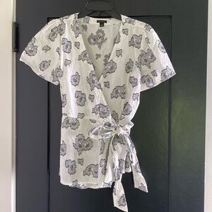 Women's Ann Taylor Cotton Floral Wrap Top Shirt Sz 4